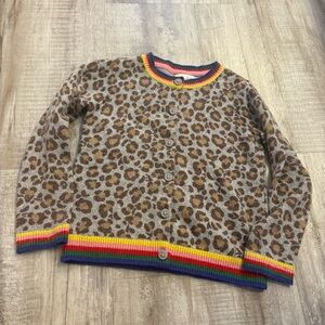 Mini Boden Sweater Cardigan Gray Leopard Cheetah Animal Print Rainbow Girls 7-8